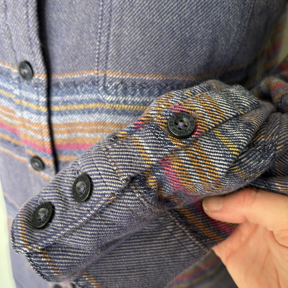 🚫 SOLD Patagonia® Worn Wear Fjord Flannel Shirt Gaucho Stripe Blue Butterfly 2 - Picture 7 of 11